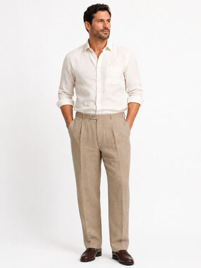 Inserch 100% Linen Mens Taupe Beige Pleated Dress Resort Pants NWT sz 38 x 35